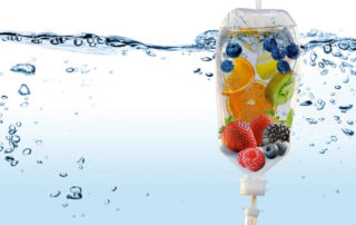 fruit in an iv bag floating in water