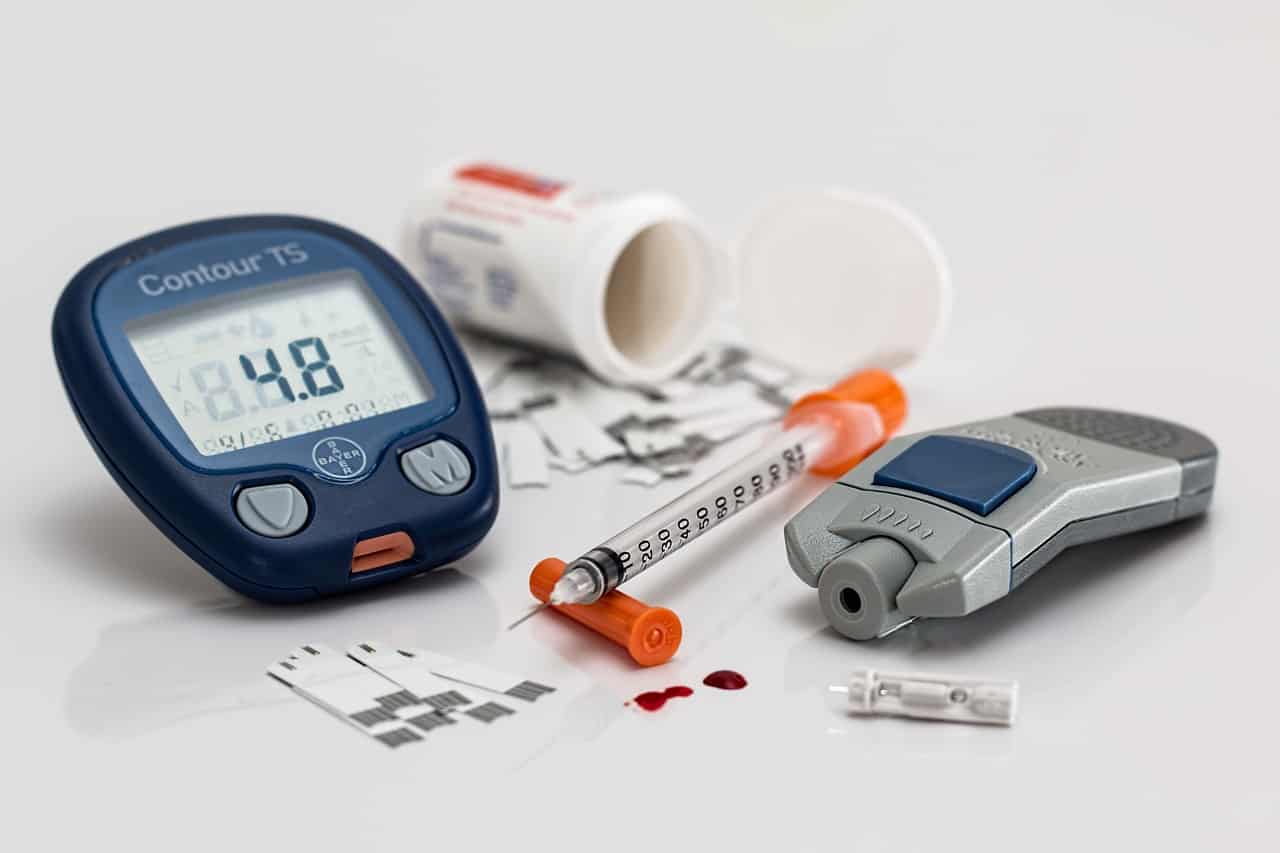 Diabetes medication and devices laid out