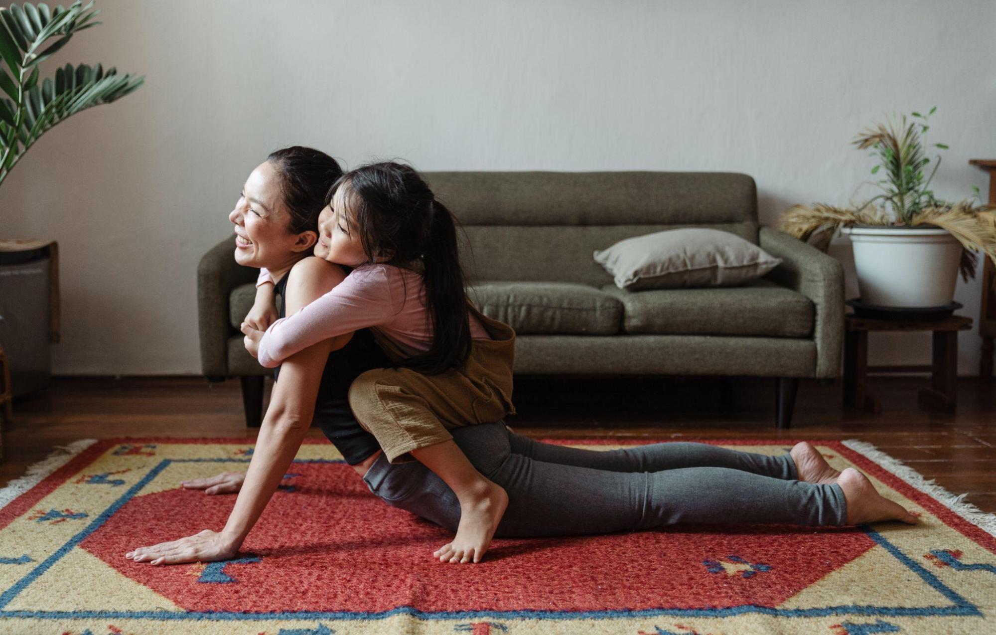 Mother stretching to improve health 