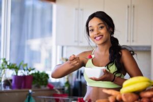woman eating healthy foods packed with peptides