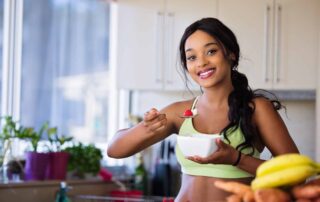 woman eating healthy foods packed with peptides