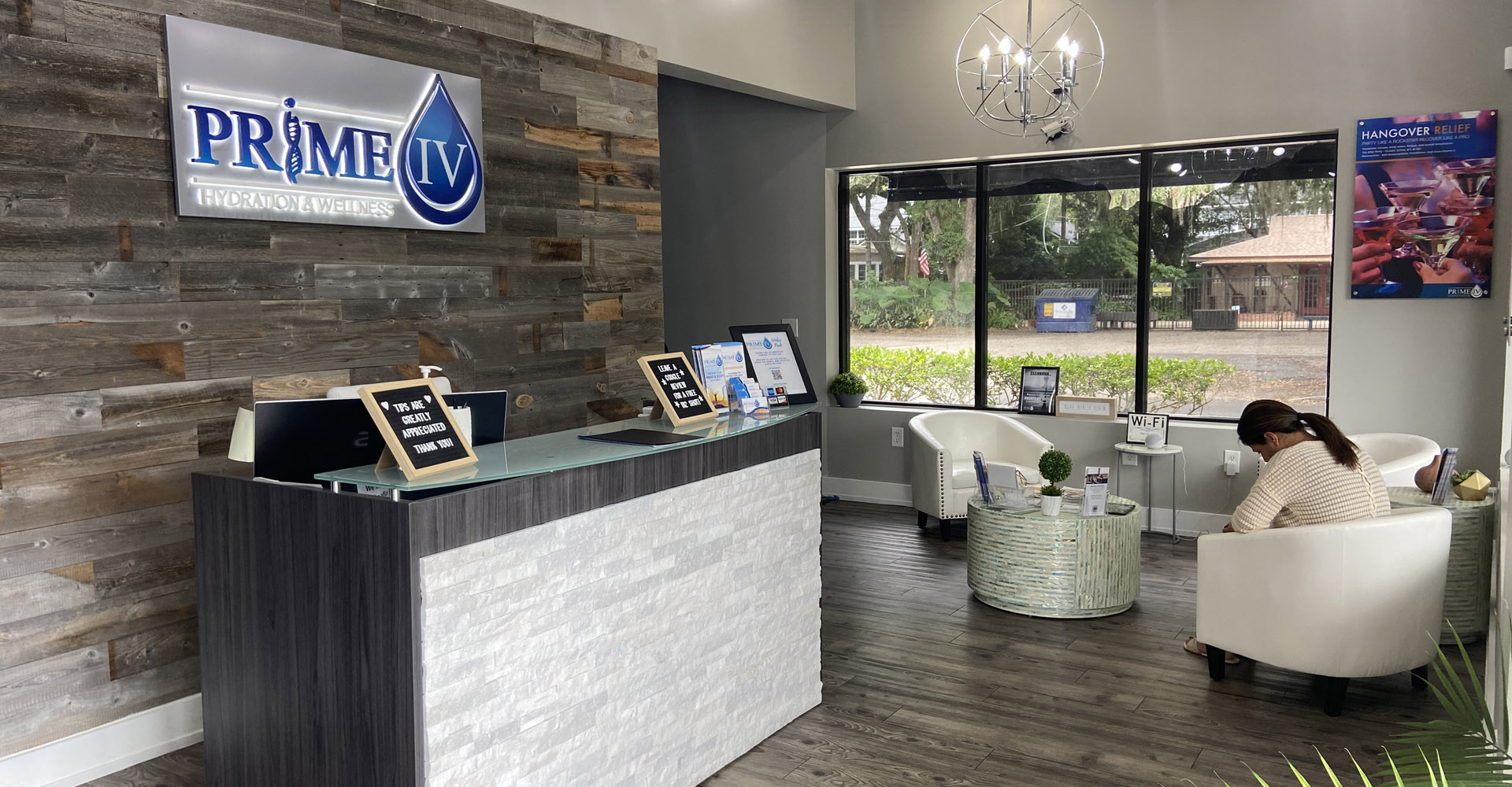 Welcoming entryway Prime IV lobby with relaxing atmosphere before treatment